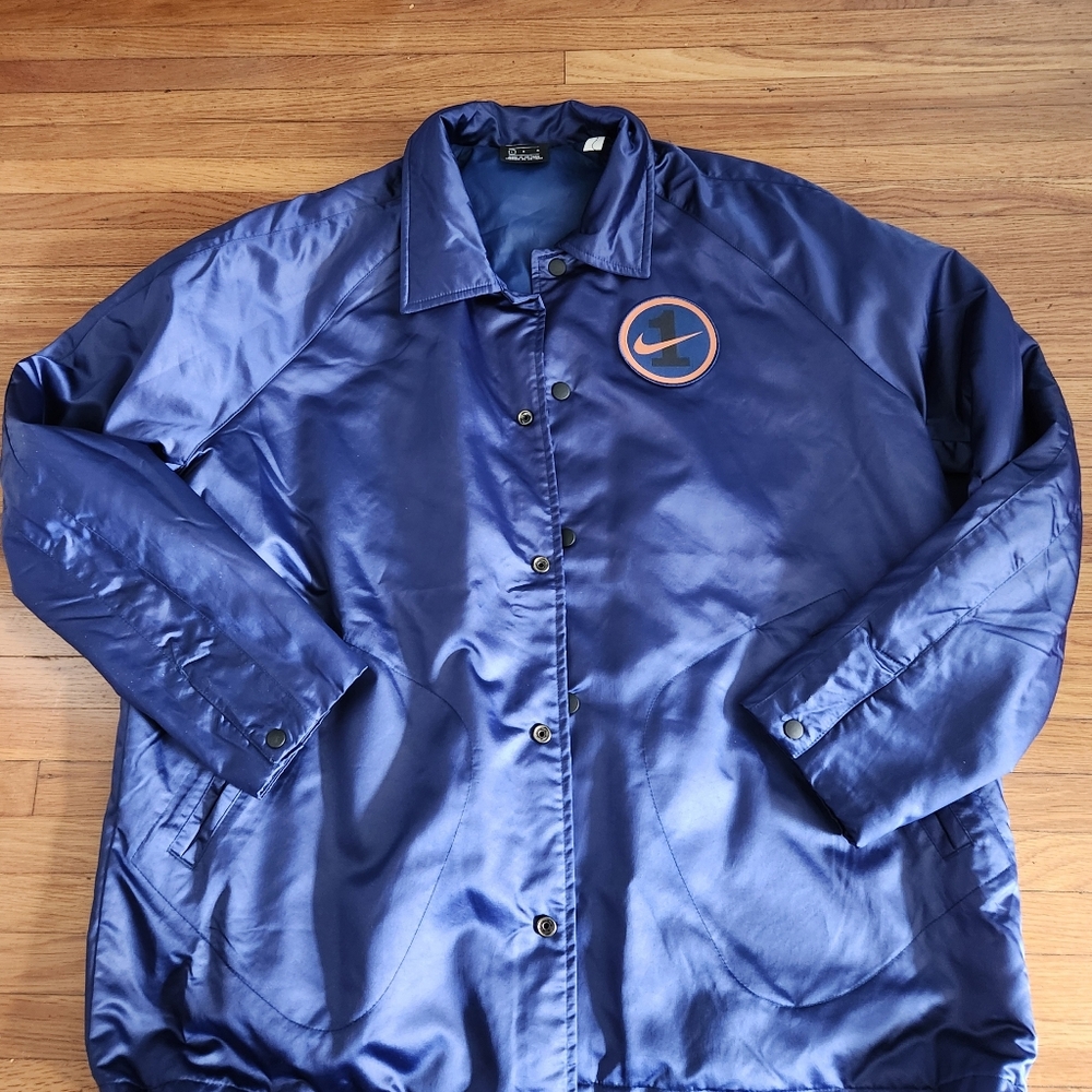Nike Blue Windbreaker with Satin Finish and Classic Collar
